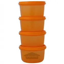 ظرف غذای گرد درب دار پایونیر 4 عددی رنگ نارنجی 450 میلی لیتر Pioneer