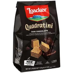 مکعب های ویفر ترد با فیلینگ کرم شکلات تلخ 125 گرم لوکر Loacker