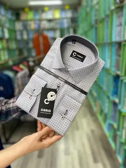 پیراهن مردانه چارخونه ریز طوسی روشن پارچه نخی قواره آزاد کد ۳۰۰۰۱