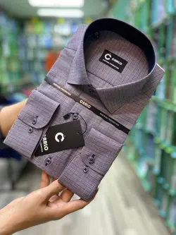 پیراهن مردانه چارخونه طوسی پارچه نخی قواره آزاد کد ۳۰۰۰۴