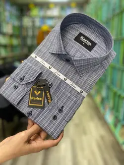 پیراهن مردانه چارخونه خطی خاکستری پارچه نخی قواره آزاد کد ۳۰۰۳۹