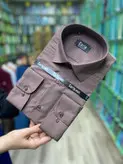 پیراهن مردانه تترون ساده نسکافه ای پارچه بروجرد قواره آزاد ۱۰۰۲۷