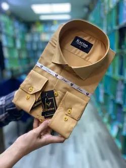 پیراهن مردانه آستین بلند تترون ساده کرم عسلی پارچه بروجرد ۱۰۰۴۱