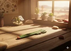 خط کش فانتزی چوبی طرح کاکتوس 12 سانتی