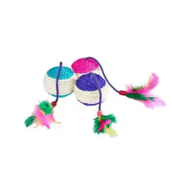 اسباب بازی گربه توپ کنفی پر دار با بند