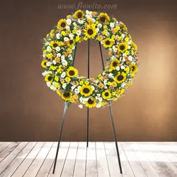 تاج گل درباری آفتاب گردان کد 34 - گل فروشی آنلاین فلاویتو