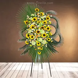 تاج گل آفتاب گردان و آنتوریوم کد 32 - گل فروشی آنلاین فلاویتو