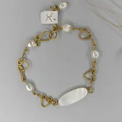 دستبند سنگی مروارید پرورشی درجه یک و صدف