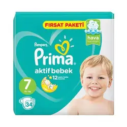 پوشک پریما سایز 7 aktif bebek بسته 34 عددی ترک