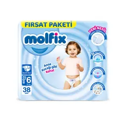 پوشک مولفیکس چسبی سایز 6 بسته 38 تایی molfix