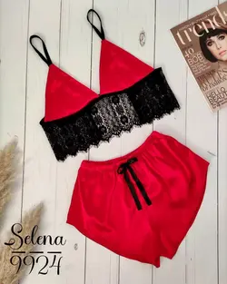 ست کراپ شورتک زنانه فانتزی جنس ساتن ابریشم و دانتل مژه ای اعلا کد 9924