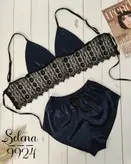 ست کراپ شورتک زنانه فانتزی جنس ساتن ابریشم و دانتل مژه ای اعلا کد 9924