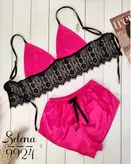 ست کراپ شورتک زنانه فانتزی جنس ساتن ابریشم و دانتل مژه ای اعلا کد 9924