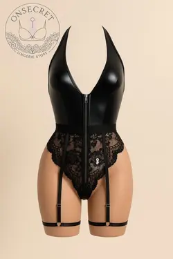 بادی زنانه فانتزی دانتل و لاتکس جلو زیپ‌دار کد M432