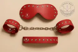 ست اکسسوری فانتزی سه‌تکه چرم مصنوعی با پانچ های نگیندار کد 1983