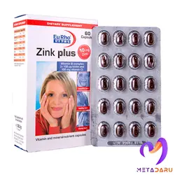 زینک پلاس 10 میلی گرم یوروویتال EuRho Vital Zink plus ۱۰ mg ۶۰ Caps - متا دارو