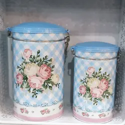 بانکه تکی استوانه‌ای طرح فانتزی گلدار آبی وارداتی