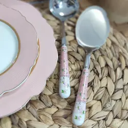 کفگیر و ملاقه دسته سرامیکی آنجلا صورتی رومانتیک هوم