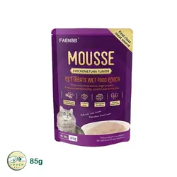 موس گربه فنبی طعم مرغ و ماهی تن Chicken And Tuna Mousse وزن 85 گرم - تاچ پت شاپ