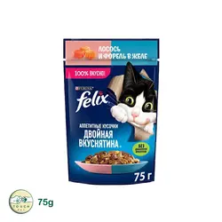 پوچ گربه بالغ فلیکس مدل Salmon & Trout In Jelly طعم سالمون و قزل‌آلا وزن ۷۵ گرم - تاچ پت شاپ