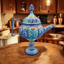 قوری پایه دار میناکاری|کد SH483 - ساغر مینا | فروشگاه اینترنتی صنایع دستی