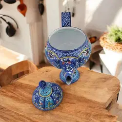 قوری پایه دار میناکاری|کد SH483 - ساغر مینا | فروشگاه اینترنتی صنایع دستی