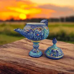 قوری پایه دار میناکاری|کد SH483 - ساغر مینا | فروشگاه اینترنتی صنایع دستی
