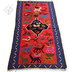 گلیم دستبافت پشمی | طرح شکارگاه (حیوانات) | 100 در 180 سانتی متر - صفحه رسمی شرکت مهدگلیم