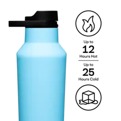 بطری آب سرد و گرم نگهدارنده کورکسیکل آبی آسمانی Corkcicle Series A Sport Canteen, 946 ml santorini