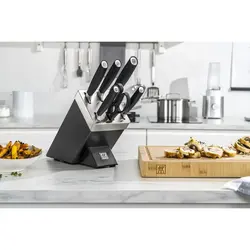 سرویس چاقو 7 پارچه مدل آل استار با استند تیز کننده شارپ بلاک مشکی ZWILLING SHARP  BLOCK ALL STAR black