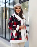 پالتو زنانه پشمی جلوباز چهارخونه-کد ۳۰۱