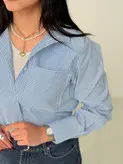 شومیز نخی راه راه دکمه دار زنانه-کد ۱۲۹۹