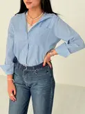 شومیز نخی راه راه دکمه دار زنانه-کد ۱۲۹۹