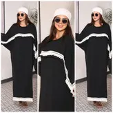 مانتو عبایی مشکی بلند مدل الهام قواره دار فری سایز 38تا48