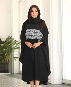 مانتو عبایی دو تیکه ابروبادی درجه یک پولک دوزی هندی مدل ماه بانو فری سایز تا 46