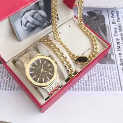 ست اکسسوری لوکس مردانه ساعت انگشتر دستبند گردن بند استیل رنگ ثابت