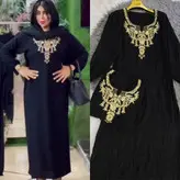 پیراهن نخی بلند مشکی سینه گلدوزی تمام نخ بدون آبرفت