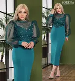 تونیک مجلسی مدل سانا قد 136 نگین و مروارید کاری شده