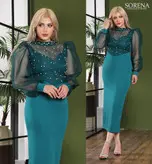 تونیک مجلسی مدل سانا قد 136 نگین و مروارید کاری شده