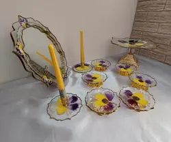 سرویس هفت سین و شیرینی خوری رزبنی طرح گل بنفشه