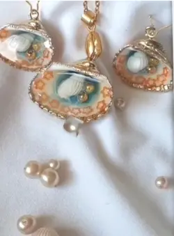 نیم ست رزینی طرح صدف نارنجی