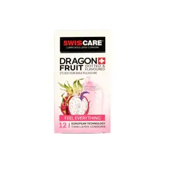 کاندوم خاردار تاخیری و میوه ای سوئیس کر مدل Dragon Fruit بسته 12 عددی