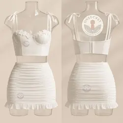 ست نیمتنه و دامن زنانه فانتزی مدل شکوفه‌ای فنردار کد 4919