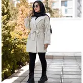 بارانی زنانه کوتاه آستر دار کمر کشی مدل آذین - کد 4102