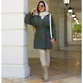 بارانی زنانه کوتاه آستر دار کمر کشی مدل آذین - کد 4102