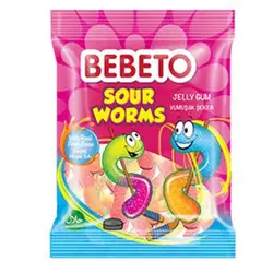 پاستيل ببتو Bebeto Sour Worms با طرح مار 80 گرم