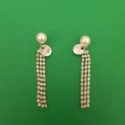 گوشواره زنانه مدل رشته ای نگین و مروارید