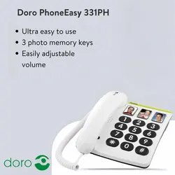 تلفن ثابت فون ایزی با دکمه بزرگ Doro PhoneEasy 331ph برای سالمندان (سفید)