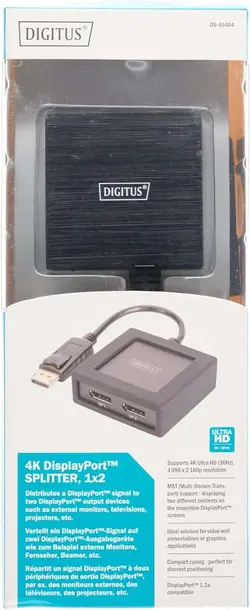 مبدل Digitus DisplayPort، اسپلیتر، DP به 2X DP، 4K Ultra HD، 4096 x 2160 پیکسل، مشکی