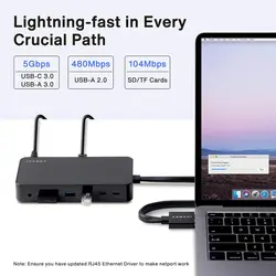 مبدل MacBook Pro Docking Station با آداپتور برق Dual 4K, (2 HDMI، RJ45، SD/TF، ​​6 پورت USB، صوتی 3.5 میلی متر) | برند iVANKY